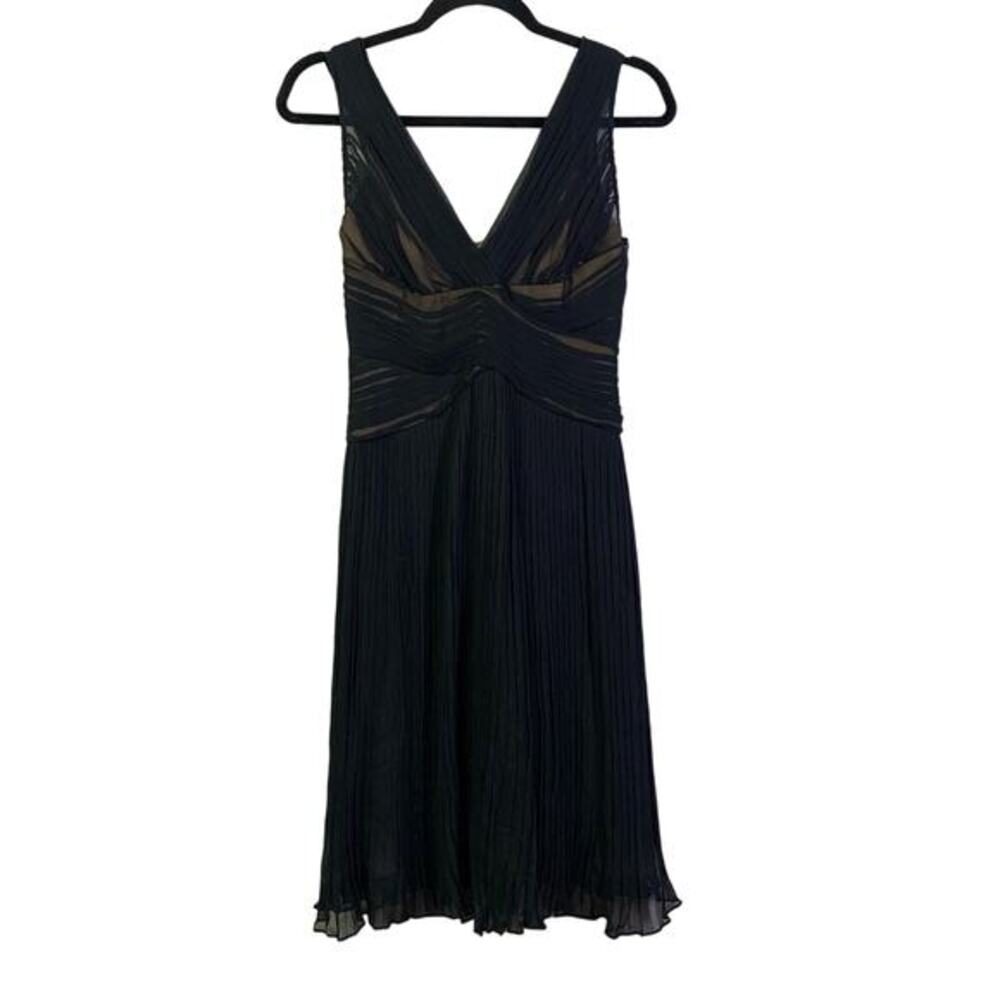 BCBG Black & Nude Pleated Chiffon Criss Cross Midi Dress Size 2 -‎ NWT